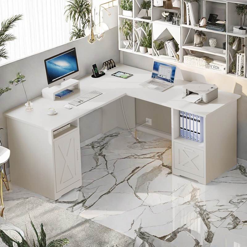 Draco 59" L Shaped Desk with Power Outlets & File Drawer ( incomplete) 