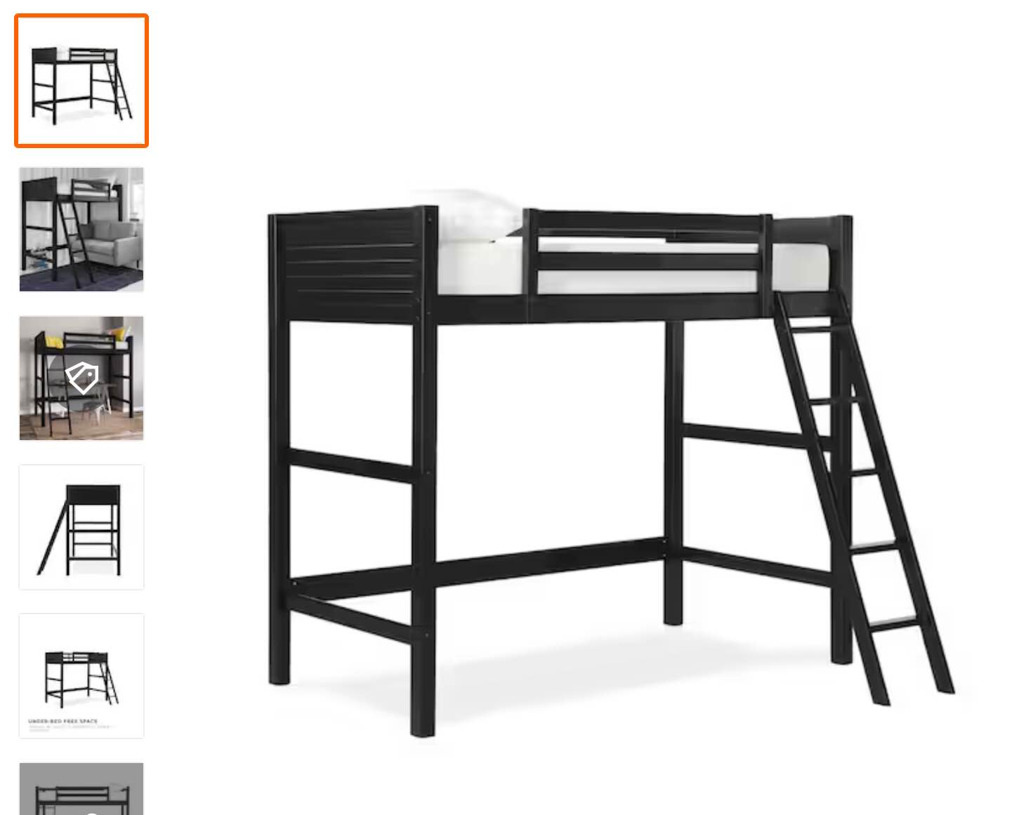 Lynn Black Wood Twin Loft Bed
