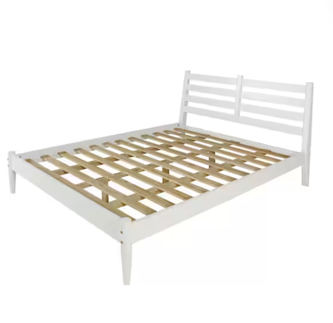 Mid-Century White King Size Slat Headboard Platform Bed ( incomplete box 1/2)