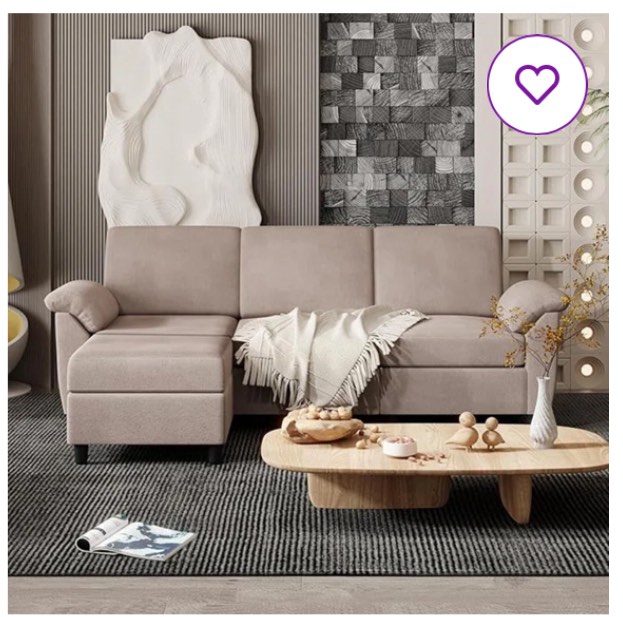 Vongrasig 79" Convertible Sectional Couch, 3 Seat L Shaped Sofa With Removable Pillows Linen Fabric Small Couch Mid Century For Living Room, Apartment And Office ( incomplete 1 piece only)