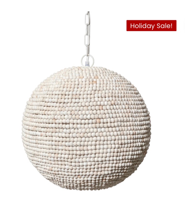 Theta Spherical Pendant Light With Wooden Bead Detailing – Coastal Farmhouse Style, 100W E26 Bulb