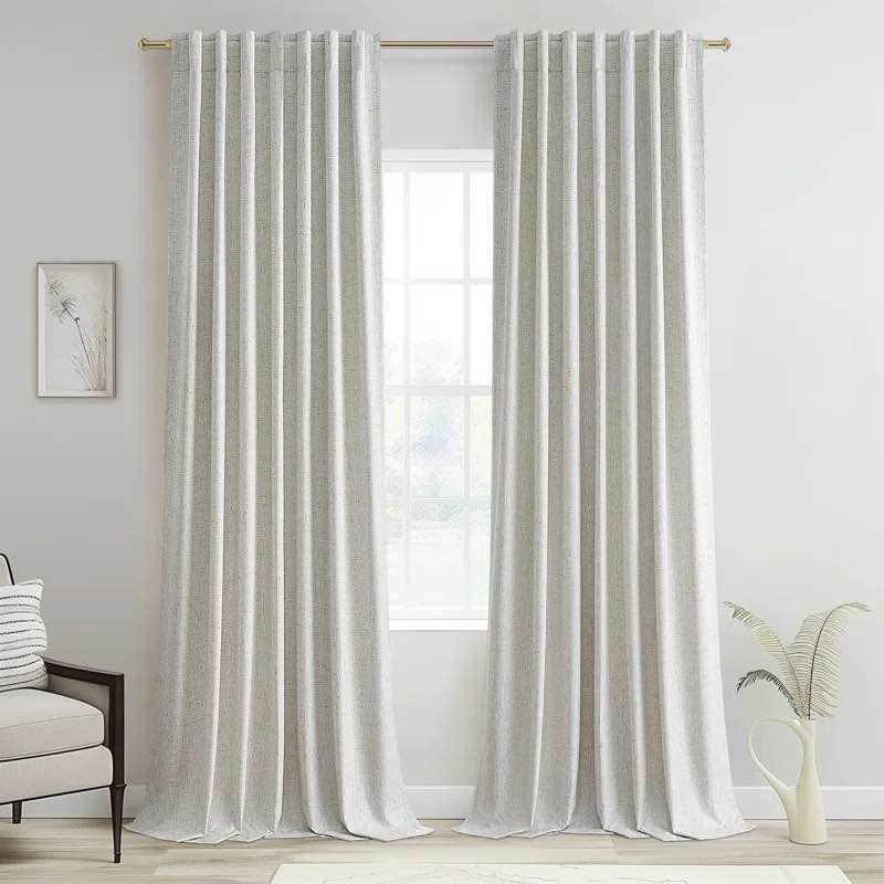 100% Blackout Thermal Insulated Linen Drapes, Back Tab Hooks Drapes (Set Of 2,With Hooks) 132”x 213” 