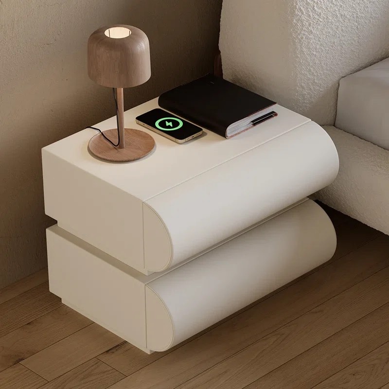 Humply Modern Leather Smart Nightstand with Wireless Charger Drawers Bedside Table