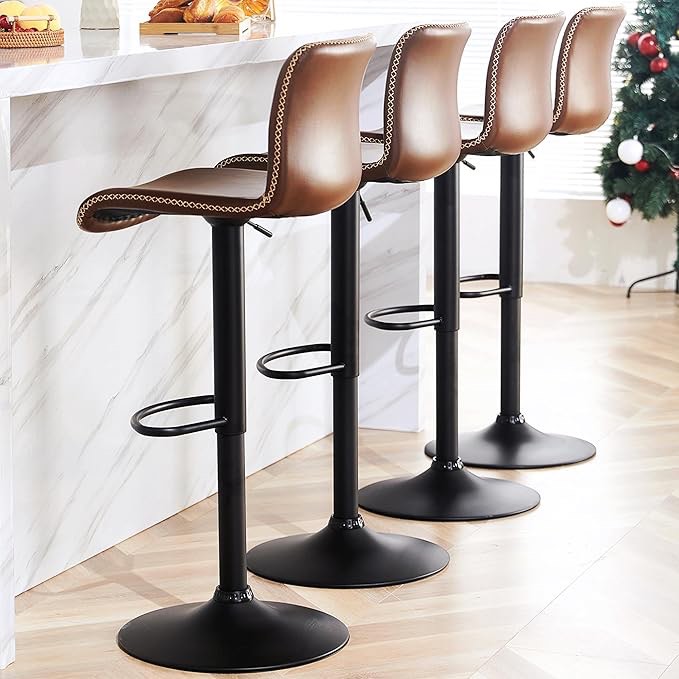 FIRAVOE Kitchen Island Adjustable 30” Swivel Bar Stools Set of 4, Faux Leather Counter Height Bar Stools with Back