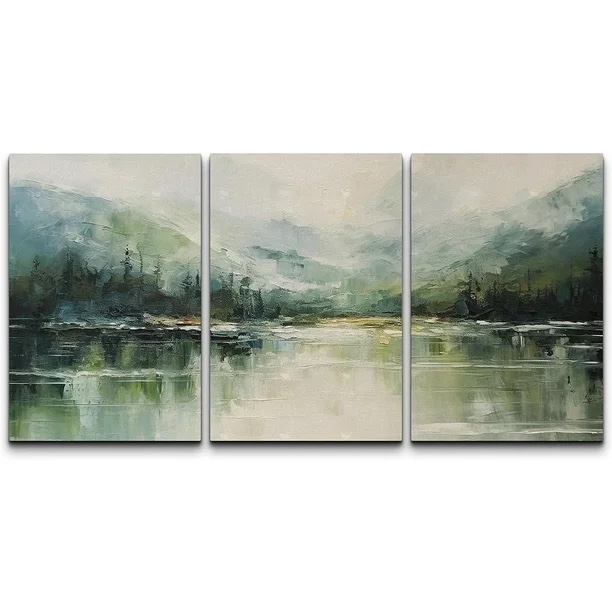 PixonSign Canvas Print Wall Art Set Emerald Green Watercolor Mountain ...