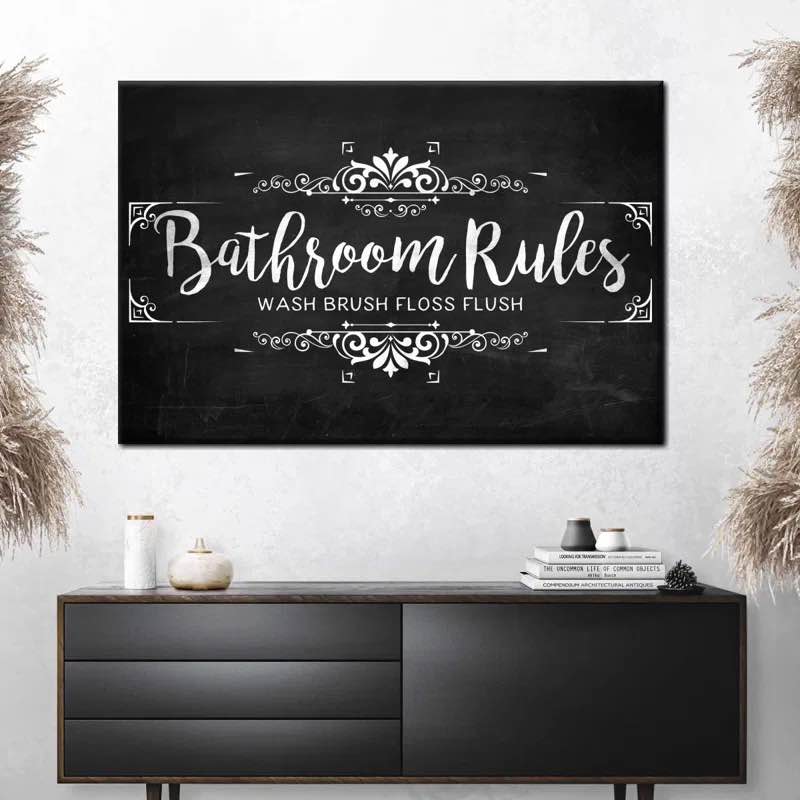 " Vintage Bathroom Rules Sign Canvas Print " by NoirFontistry 48 x 32