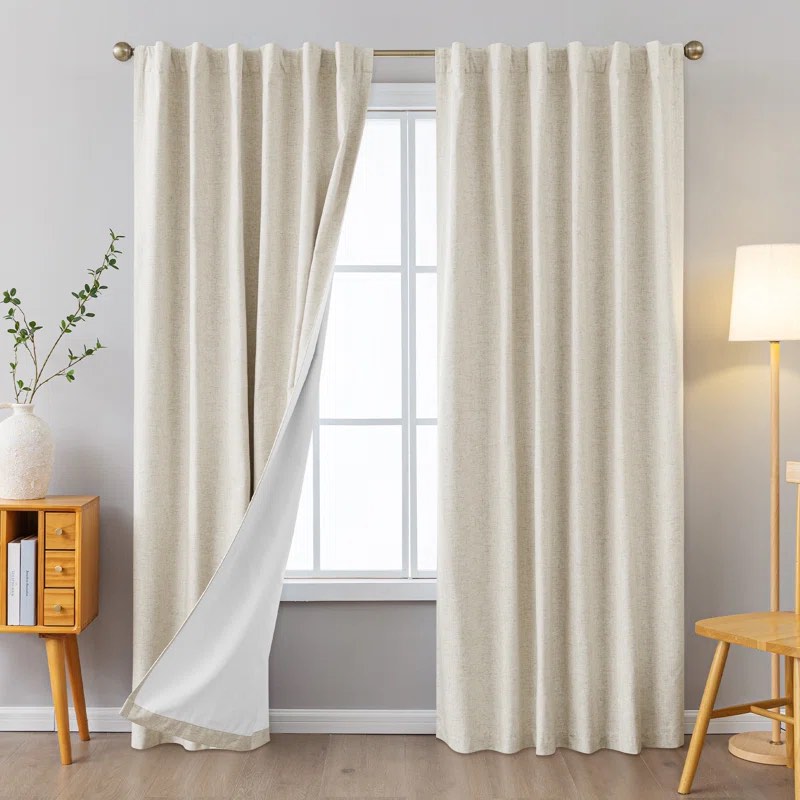 Vishrut Linen Blended Slub Textured 100% Blackout Back Tab Curtain Pair (Set of 2)