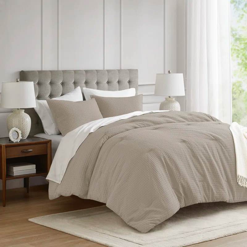 Bora Waffle Weave Textured Comforter Set King Size