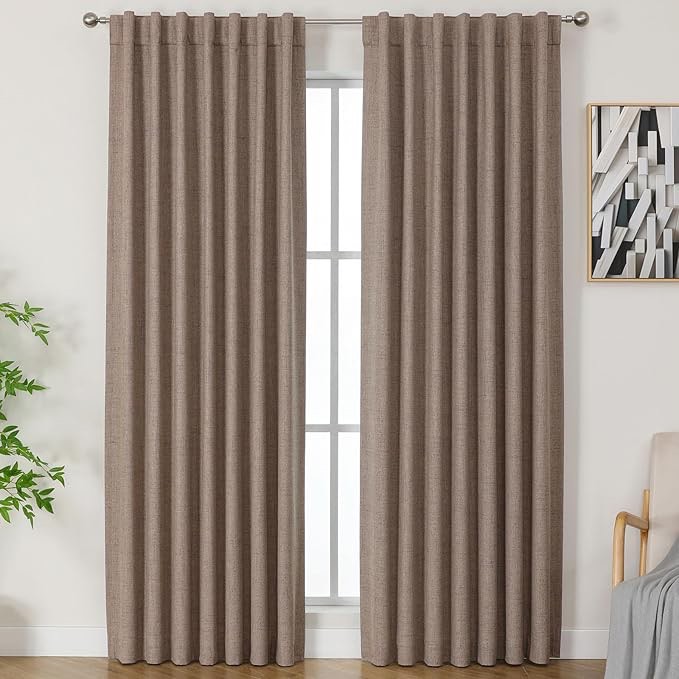 Faux Linen Textured Room Darkening Curtains for Bedroom & Living Room Curtains - 2 Panels 