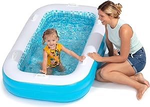 ((Similar)) Inflatable Kiddie Pool 65"x39"x10" (5'5") Blow Up Soft Padded Floor, Handles and Drain - Shallow Rectangular Blow Up Swimming Pool for Kids Age 2+ Toddler Ball Pit Small Adult Backyard Tanning Pool