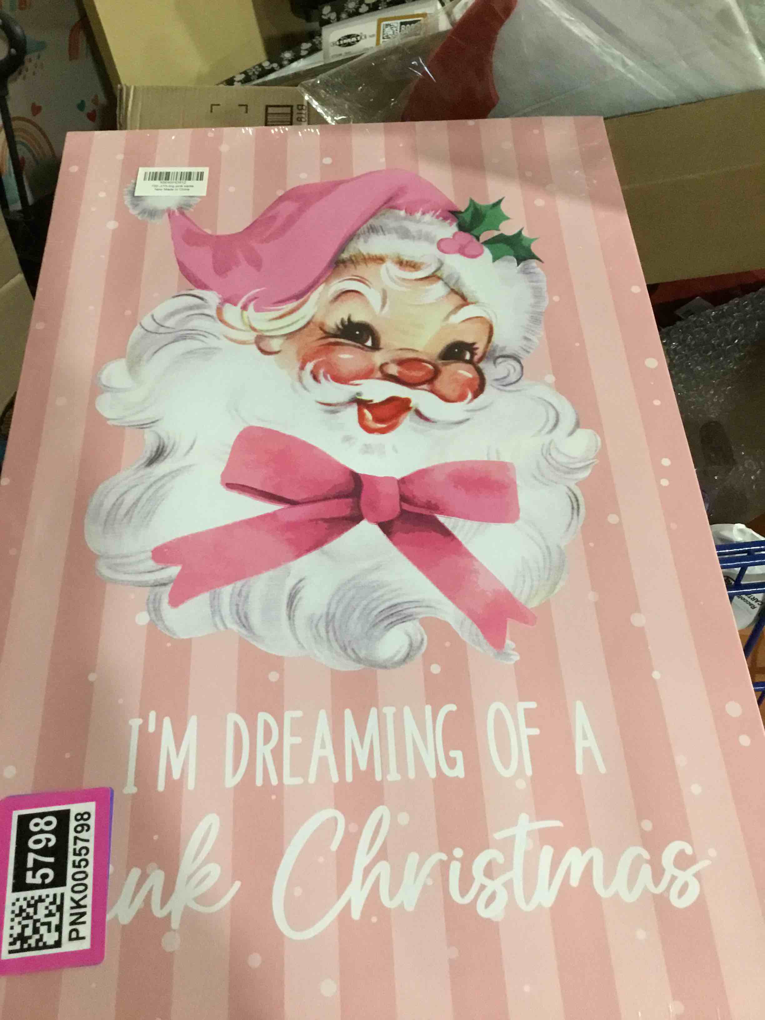 picture frame christmas  pink santa 