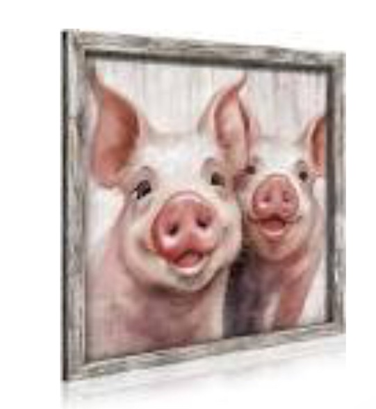 pig Wooden Framed Wall Art: Cute Donkeys with Sunflower Painting Farm Animal Picture Farmhouse Artwork for Kitchen 28"L x 28"W donkey