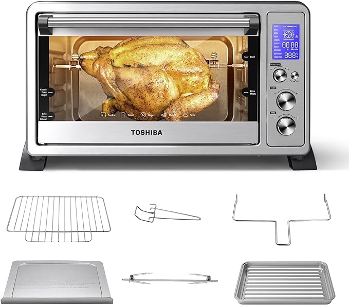 TOSHIBA AC25CEWSS Large 6Slice Convection Toaster Oven Countertop, 10