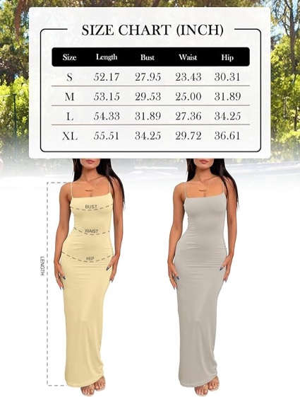LILLUSORY Womens Summer Casual Slip Dresses Spaghetti Strap Bodycon Maxi Dress