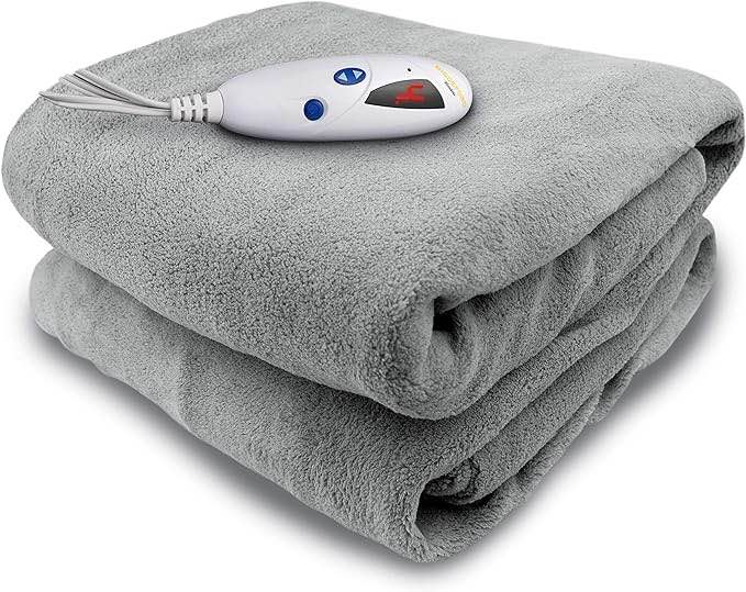 Biddeford Blankets Microplush Electric Heated Throw Blanket with Adjustable Heat Settings and Auto Shut-Off Timer, Machine Washable, Digital Controller, Throw, Grey