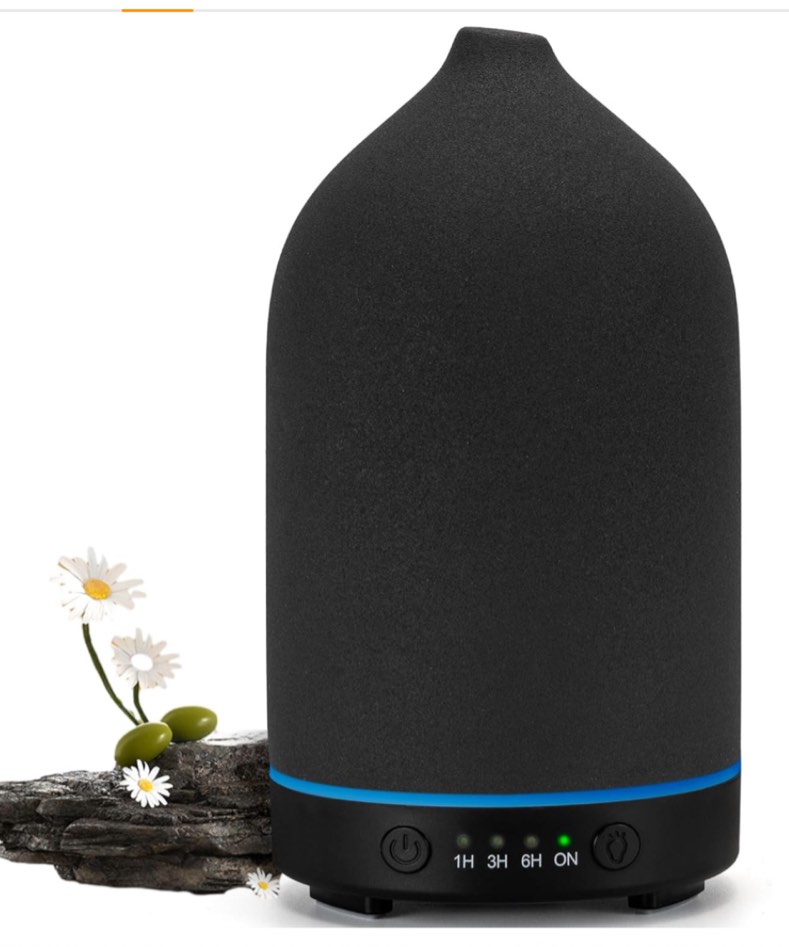 200ML Ceramic Diffuser,Aromatherapy Diffuser,Essential Oil Diffuser with 7 Color Lights Auto Shut Off for Home Office Room, Black (1/3/6/ON hrs Working time)