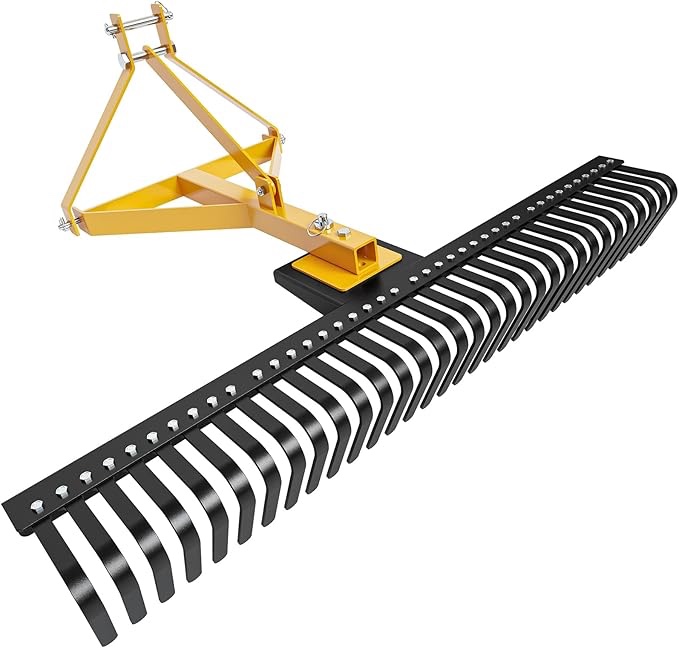 Point 5 FT Landscape Rake for Compact Tractors, Fits Category 1 Hookup, Tow-Behind Garden Tool, Landscaper, and Grass Comb