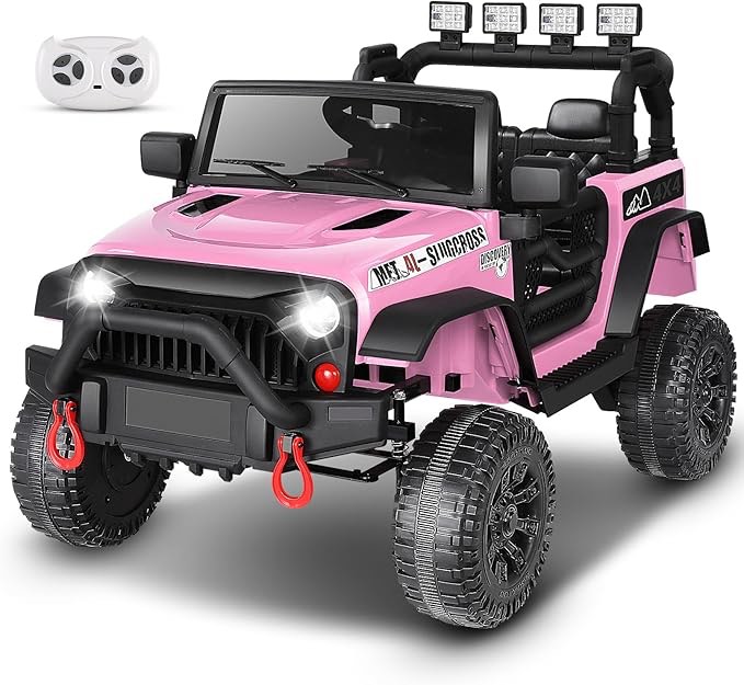 Hikole 24V Electric Ride on Jeeps for Kids, Ride On Car Toys with Remote Control, 400W Motors, Battery Power Car Wheels for Kids w/LED Lights, Bluetooth, Music, 3 Speeds, Gift for Girls, Pink