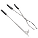 Fire Pit Tools Set with 28" Fire Poker and Log Tongs, Wrought Iron Fireplace Tools with Metal Stand and Rubber Handle,Solid Steel Firewood Log Grabber for Campfire Backyard Bonfire Indoor&Outdoor Use