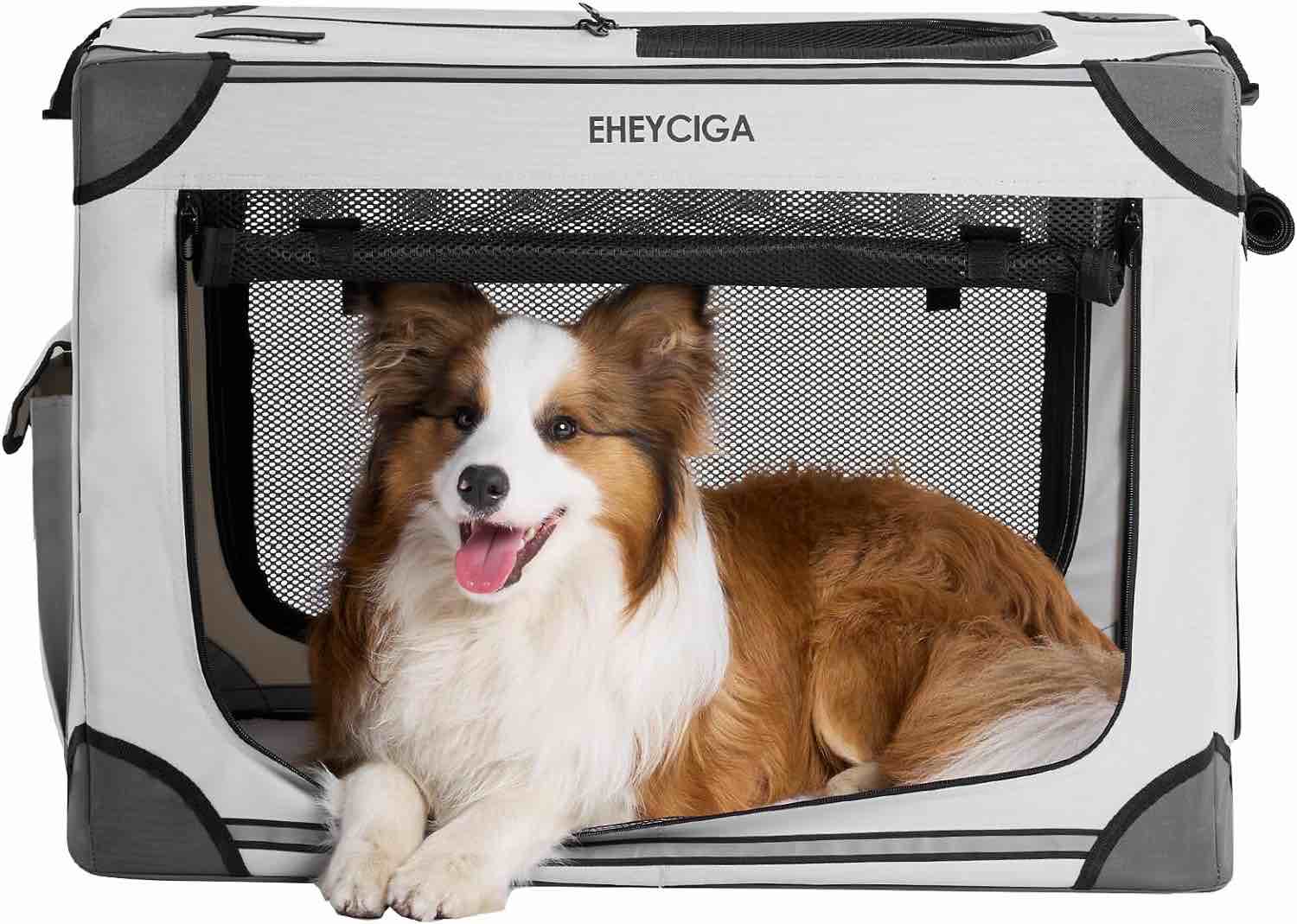 EHEYCIGA Collapsible Soft Dog Crate 30 Inches, Portable Travel Dog Crate for Medium Dogs, Dog Kennel Indoor & Outside, Foldable Dog Crate with 4-Door Mesh Windows