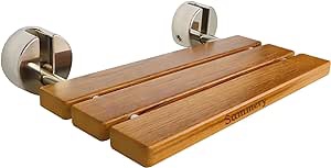 20" Folding Teak Shower Seat Wall Mounted,Fold Down Shower Seat,Foldable Shower Bench,Home Care Teak Shower Seat Bench for Inside Shower,Folding Shower Seat Bench,Wall Mount Shower Seat Bench Chair Brushed Nickel & Yellow