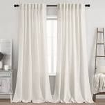 Back Tab Linen Curtains 96 inches Long 2 Panels Set for Living Room Sliding Glass Door Ivory Cream Sheer Curtains Light Filtering Canvas Cloth Textured Linen Drapes 96 inch Floor to Ceiling Length