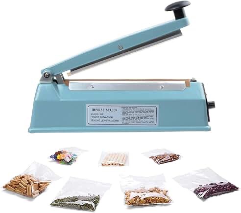 Flexzion 16" (400mm) Impulse Sealer 400W - Manual Plastic Poly Bag Heat Sealing Machine Closer Kit w/Adjustable Timer, Portable with Free Replacement Element Grip and Teflon Tape