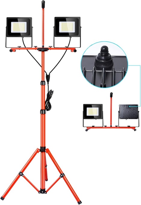 LEDMO Stand Work Lights with Switch 10000LM LED Work Light with Tripod Metal Clip Adjustable Telescoping Flood Lights Waterproof IP65 for Construction, Woodworking, Workshop