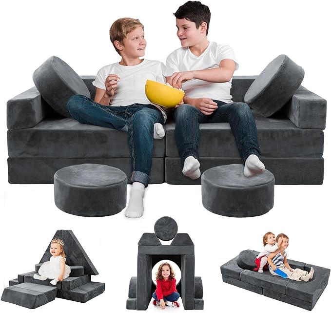 HOMFINE Modular Kids Play Couch - Kids Couch Toddler Couch,Child Sectional Sofa, Fortplay Bedroom and Playroom Furniture 