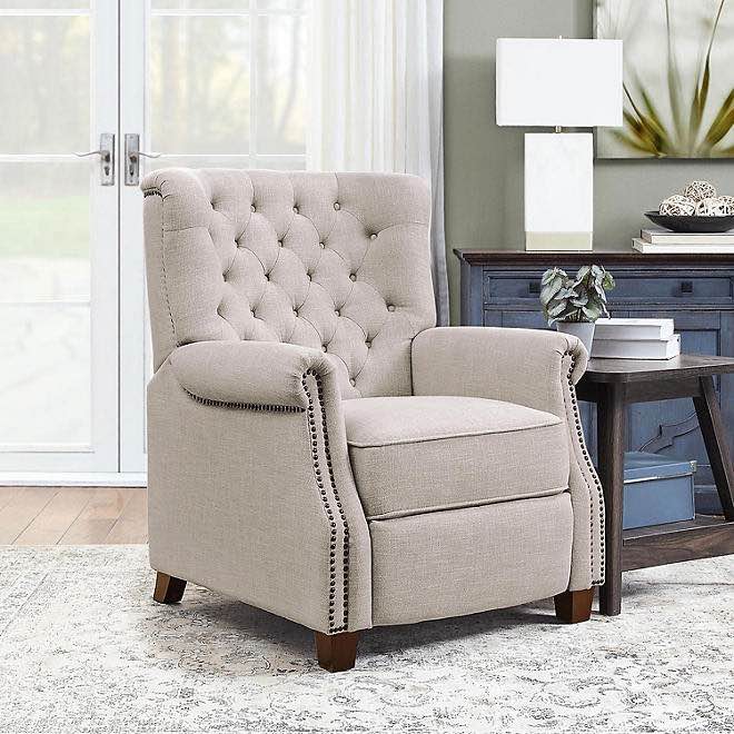 Member's Mark Corrine Fabric Tufted Push Back Recliner with Nail Heads - Beige