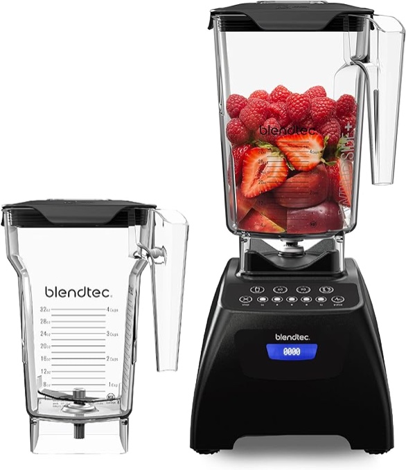 Blendtec Classic 575 Blender with WildSide+ Jar (90 oz) and FourSide Jar (75 oz) BUNDLE, Commercial-Grade Power, Self-Cleaning, 4 Pre-programmed Cycles, 5-Speeds, Black