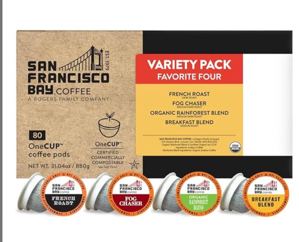 San Francisco Bay Compostable Coffee Pods - Original Variety Pack (80 Ct) K Cup Compatible including Keurig 2.0, French, Breakfast, Fog, Organic Rainforest