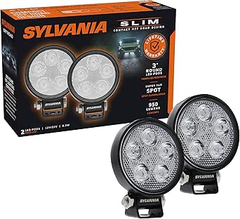 SYLVANIA - Slim 3 Inch Round LED Light Pod - Lifetime Limited Warranty - Spot Light 950 Raw Lumens, Off Road Driving Work Light, Truck, Car, Boat, ATV, UTV, SUV, 4x4 (2 PC)