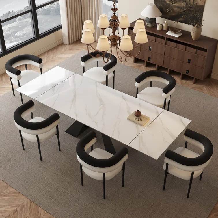 Joceline 78.74'' to 110.23” Extendable Rectangular Sintered Stone Dining Table Seat 8-10