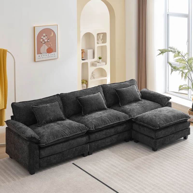 (Incomplete!! Only Box 1 of 2) 120” Comfy Cloud Couch U Shaped Sectional Sofa with Ottoman