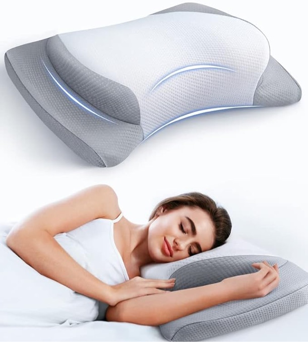 Gadole 8X Support Side Sleeping Pillow for Neck Pain Relief, Adjustable Cervical Fit Shoulder Perfectly, Ergonomic Contour Memory Foam Pillows with Armrest