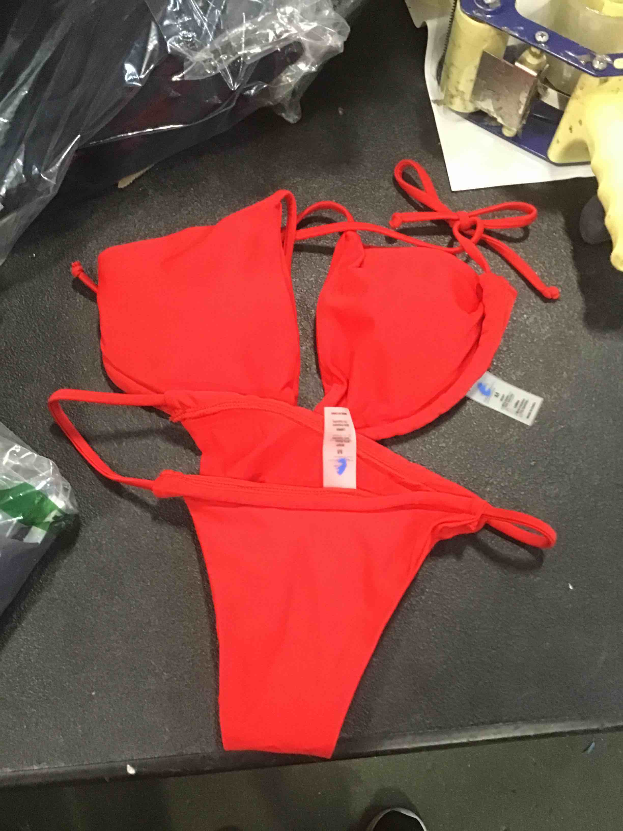 Traje de baño sexy de dos piezas para mujer, con cordones, color sólido, traje de baño dividido