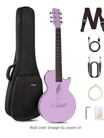 Enya NOVA Go SP1 Carbon Fiber Acoustic Electric Guitar with Smart AcousticPlus 35 Inch Travel Acustica Guitarra Starter Bundle Kit of Gig Bag, Strap, Strings, Charging Cable, Instrument Cable(Purple)