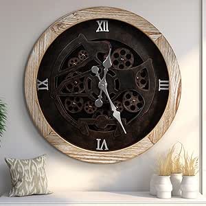 30 inch Large Wall Clock with Moving Gears for Living Room Decor Decorative Wood Big Oversize Steampunk Silent Vintage Rustic Industrial for Farmhouse Home Office,White