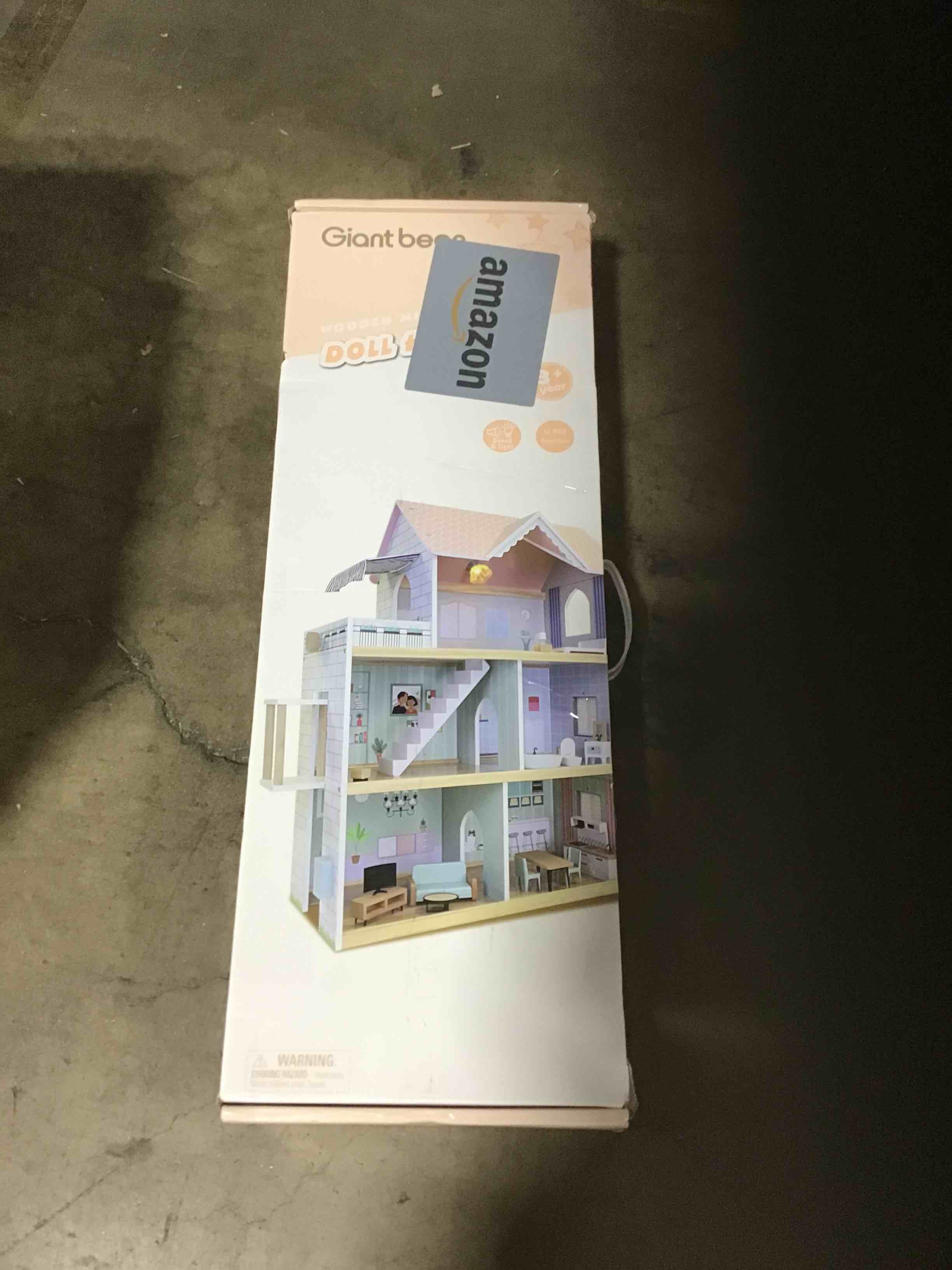 Giant bean Wooden Dollhouse 2.6 feet High with Elevator, Doorbell, Light,15 Pieces Furnitures and 3 Dolls, Toy Gift for Girls Ages 3-7+