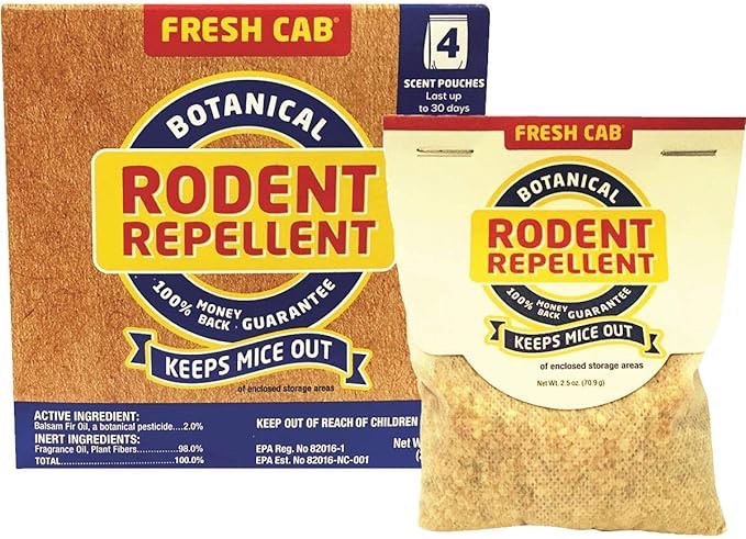 EarthKind EMW7208598 Fresh Cab Rodent, Rats and Mice Repellent With Blend Of Plant Fiber and Botanical Extracts For Use On The Farm, Industrial Settings, Garage or RV, 2.5 Ounce x 4 Scent Pouches
