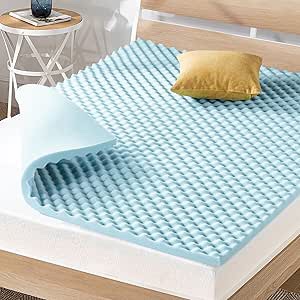 Best Price Mattress 1.5 Inch Egg Crate Memory Foam Mattress Topper, Cooling Gel Infusion, Twin, Blue