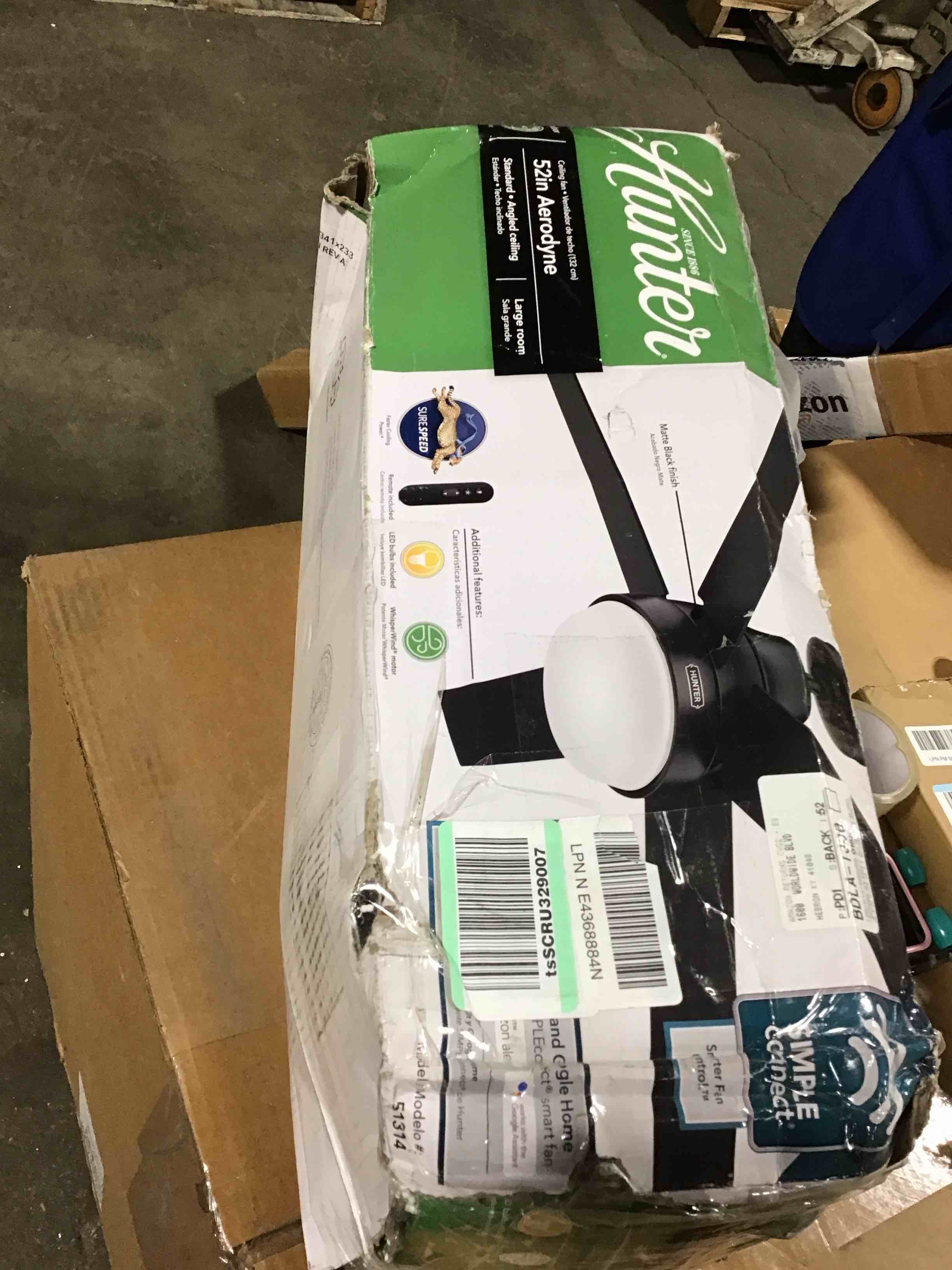 Hunter Fan Company 51314 Aerodyne Ceiling Fan, 52, Matte Black