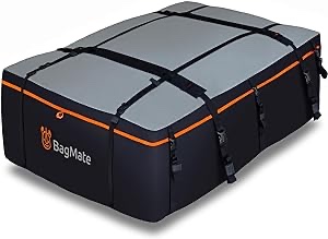 BagMate Military-Grade Waterproof Roof Bag - Rooftop Cargo Carrier – XXL 23 Cubic Feet. with 4 Door Hooks, Zipper/Buckle Closure, Extra Strap – Black Roof Bag for Cars with or Without Rack