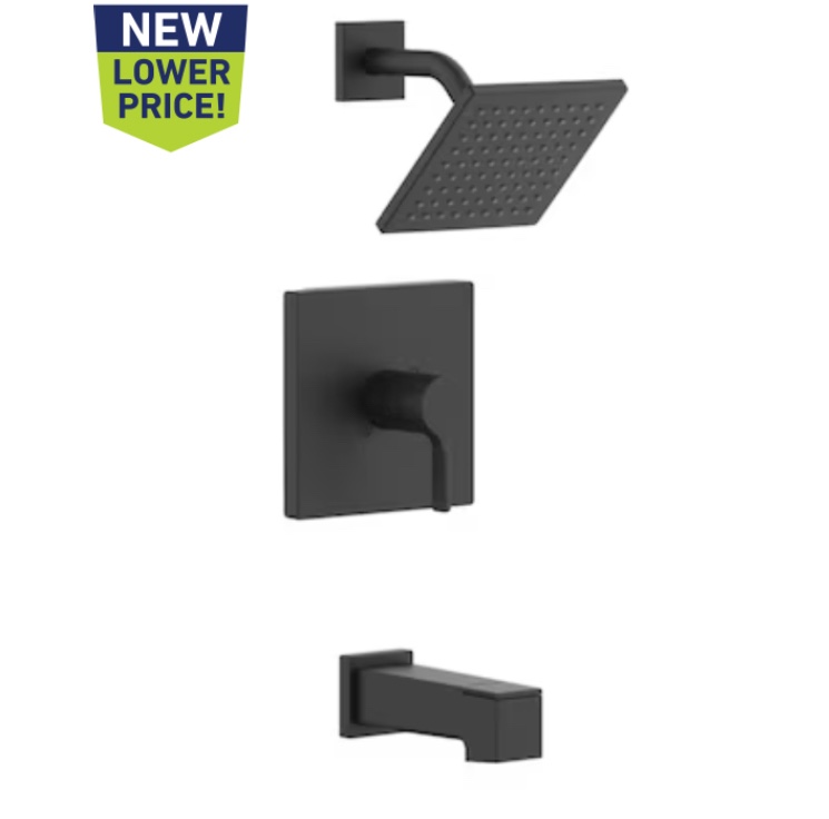 Origin 21 Veda Matte Black 1-handle Single Function Square Bathtub and Shower Faucet