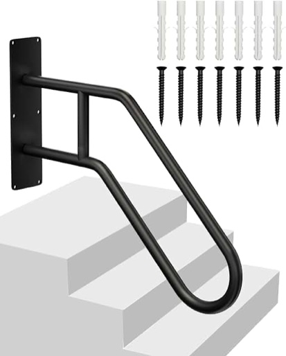 Upgraded Stair Handrails for 1-3 Steps, Wall Mounted Safety Grab Bar with Matte Finish, 25" Length Handrails for Outdoor and Indoor, Hand Rail with 2 Anti-Skid Crossbar Good for Elderly,Kids,Disabled