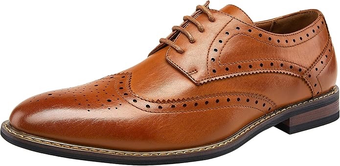 Jousen Men's Oxford Business Dress Shoes Formal Yellow Brown Oxford Wingtip Lace Up Dress Shoes(A5A093 Yellow Brown 10.5)