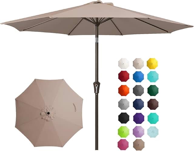 JEAREY 9FT Patio Umbrella for Outdoor with Push Button Tilt and Crank, Outdoor Patio Umbrellas Table Umbrella 8 Sturdy Ribs UV Protection Waterproof for Market, Garden, Deck, Backyard, Pool (Tan)