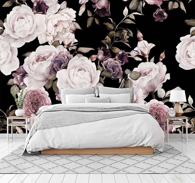 Cliouar-Peony Flowers Wall Mural Wallpaper for Bedroom Living Room Purple Flower Wallpaper Rose Mural Wallpaper 155" x 103"(Not Self-Adhesive)