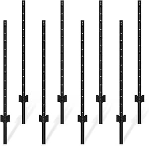Metal Fence Post 4 Feet Black, Pack of 8, T Post for Wire Fence, No Dig Steel U Post Fencing for Lawn Garden Wire Mesh Fence Poles Sign Outdoor Light Duty